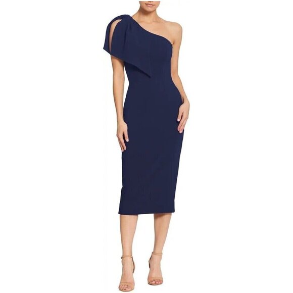 DRESS THE POPULATION Tiffany One-Shoulder Midi Dress in Midnight Size X-Large - Picture 11 of 12